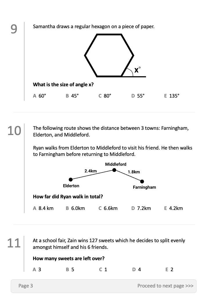 11+ Maths Worksheet Example Questions