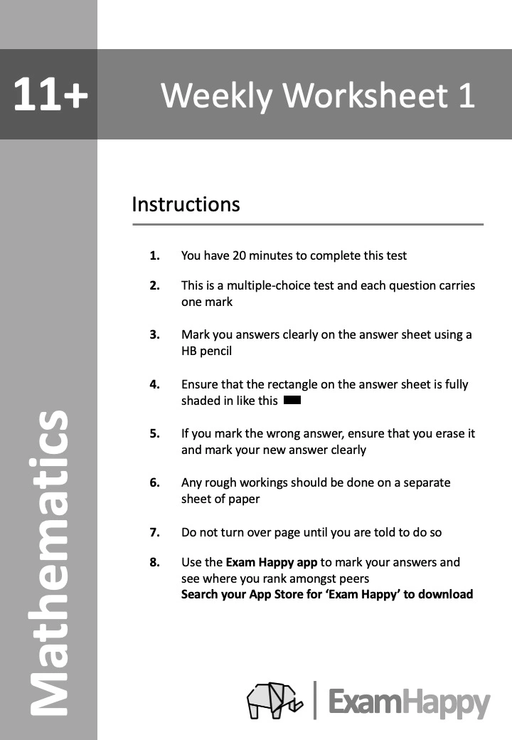 11+ Maths Worksheet Front Cover